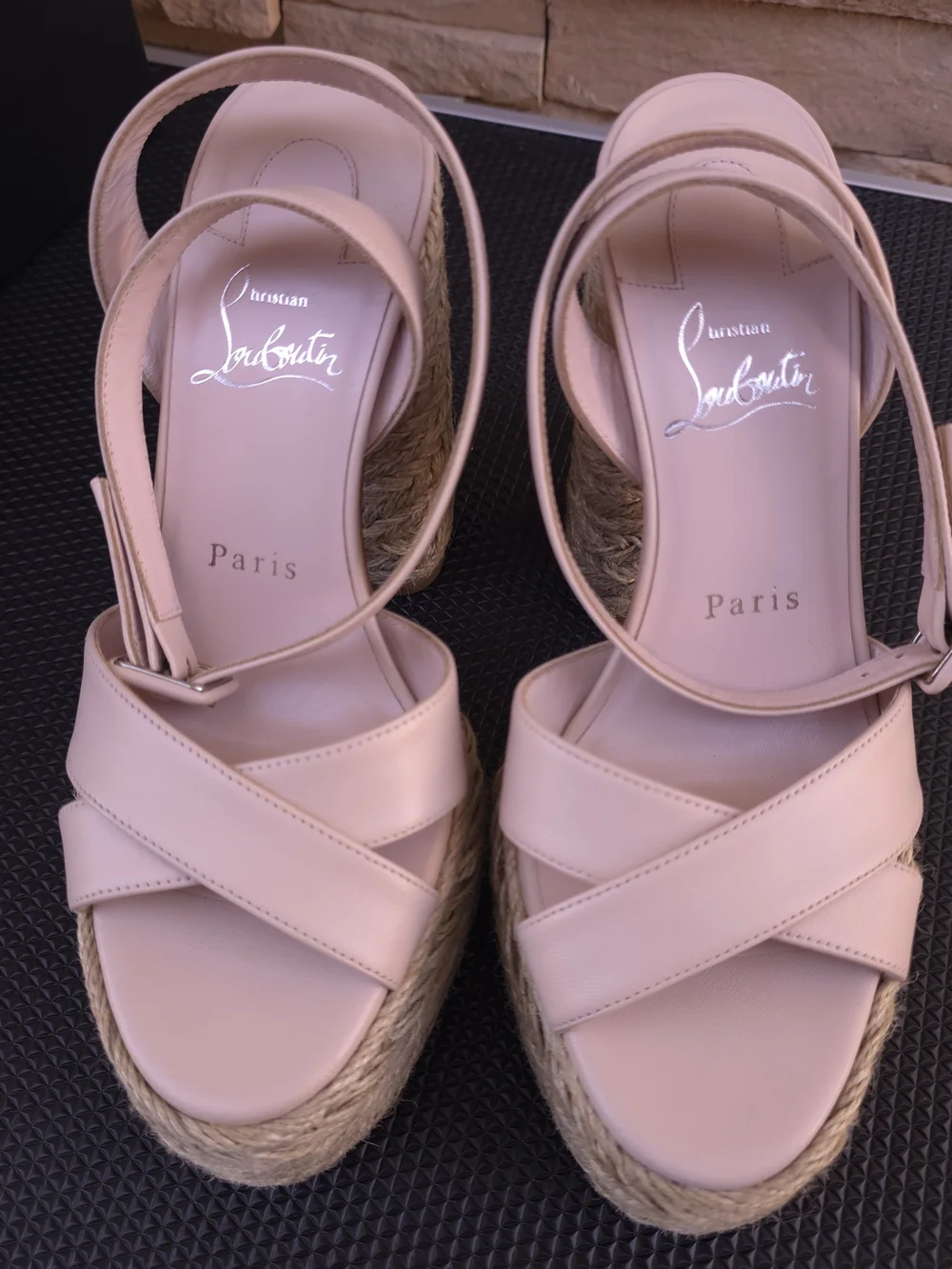 Christian Louboutin Nude Pink Leather Platform Espadrille Sandals